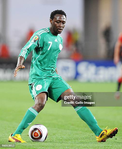 Chinedu Obasi of Nigeria in action during the African Nations Cup Group C match between Nigeria and Mozambique, at the Alto da Chela Stadium on...