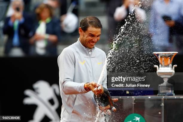 Rafael Nadal of Spain celebrates victory after the Mens Singles final match between Rafael Nadal and Alexander Zverev on Day Eight of the The...