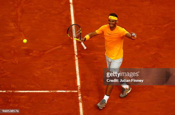 Rafael Nadal of Spain celebrates defeating Alexander Zverev of Germany in the final during day eight of the Internazionali BNL d'Italia 2018 tennis...