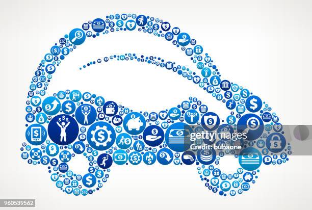 stockillustraties, clipart, cartoons en iconen met auto en blad geld blauwe pictogram patroon achtergrond - alternatieve brandstofvoertuig