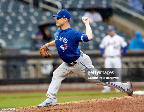 Pitcher Aaron Loup of the Toronto Blue Jays pitches during a interleague MLB baseball game against the New York Mets on May 16, 2018 at CitiField in...