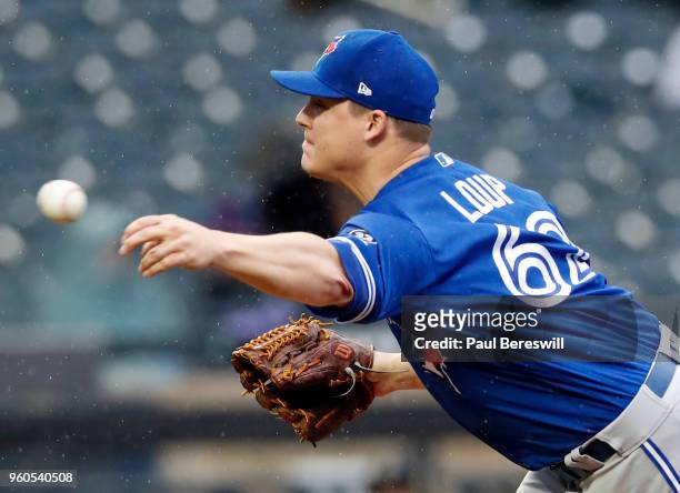 Pitcher Aaron Loup of the Toronto Blue Jays pitches during a interleague MLB baseball game against the New York Mets on May 16, 2018 at CitiField in...