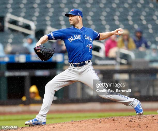Pitcher J.A. Happ of the Toronto Blue Jays pitches during a interleague MLB baseball game against the New York Mets on May 16, 2018 at CitiField in...