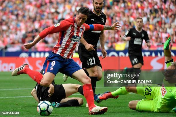 Atletico Madrid's Spanish forward Fernando Torres scores past Eibar's Serbian goalkeeper Marko Dmitrovic during the Spanish league football match...