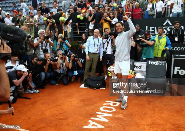 Rafael Nadal of Spain celebrates after defeating Alexander Zverev of Germany in the final during day eight of the Internazionali BNL d'Italia 2018...