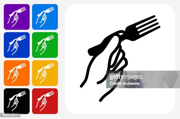 hand holding fork icon square button set - holding fork stock illustrations