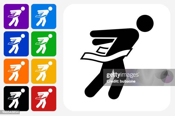 athlete crossing finish line icon square button set - different races stock illustrations
