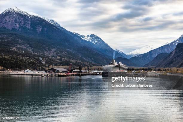 nieuw amsterdam di holland america line attraccato a skagway, ak - nieuw foto e immagini stock