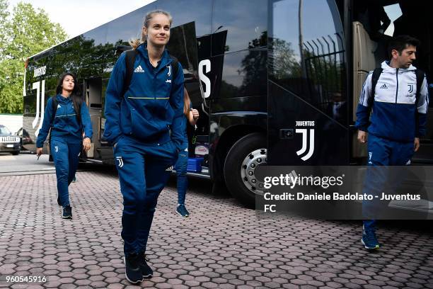 Kathryn Rood of Juventus arrives for the women serie A final match between Juventus Women and Brescia calcio Femminile at Silvio Piola Stadium on May...