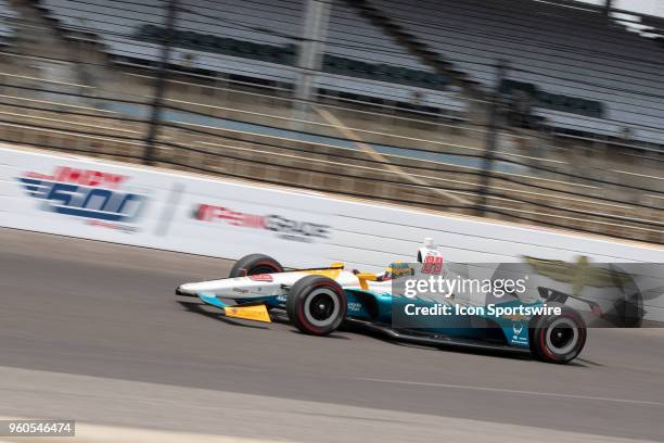 Gabby Chaves, driver of the Harding Racing Chevrolet, heads into turn 1 while practicing during Indianapolis 500 pole day on May 20 at the...