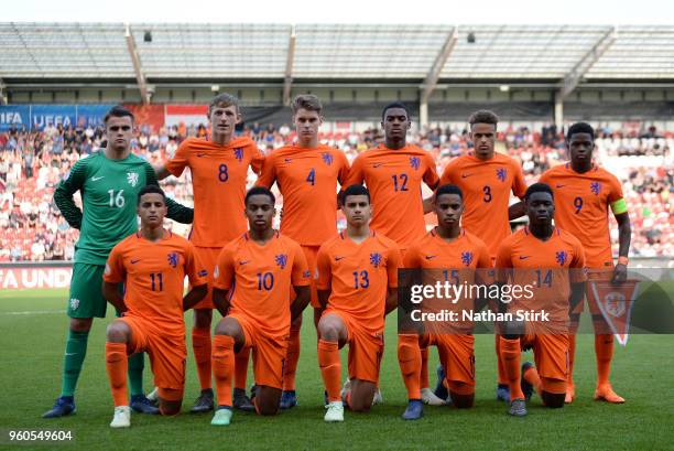 The Netherlands team pose for a team photo prior to the UEFA European Under-17 Championship Final between Italy and the Netherlands at New York...