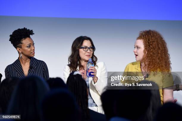 Sonequa Martin-Green, Michelle Yeoh, and Mary Wiseman of Star Trek Discovery speak onstage during "Star Trek Discovery: The Future is Definitely...