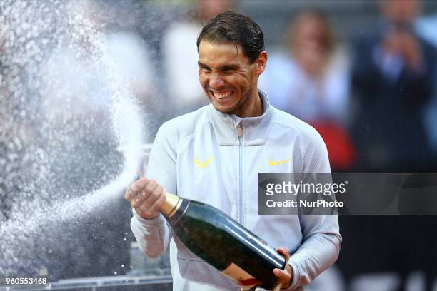 Rafael Nadal of Spain celebrates match point after victory in his Mens Final match against Alexander Zverev of Germany during day 8 of the...
