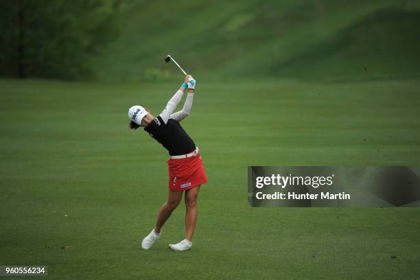 Mi Hyang Lee of South Korea on the fourth hole during the first round of the Kingsmill Championship presented by Geico on the River Course at...