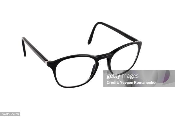 black eyeglasses isolated on white background - brillengestell stock-fotos und bilder