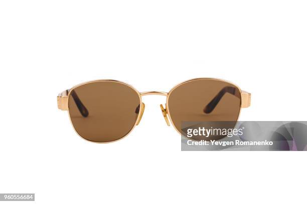 gold luxury sunglasses isolated on white background - golden goggles 個照片及圖片檔