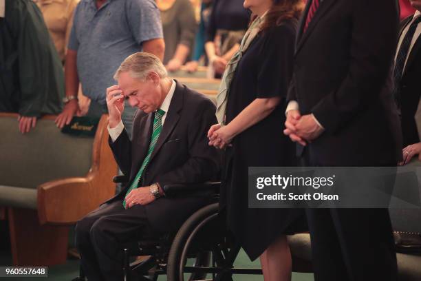 Texas Governor Greg Abbott attends Sunday service at Arcadia First Baptist Church near Santa Fe High School on May 20, 2018 in Santa Fe, Texas. Last...