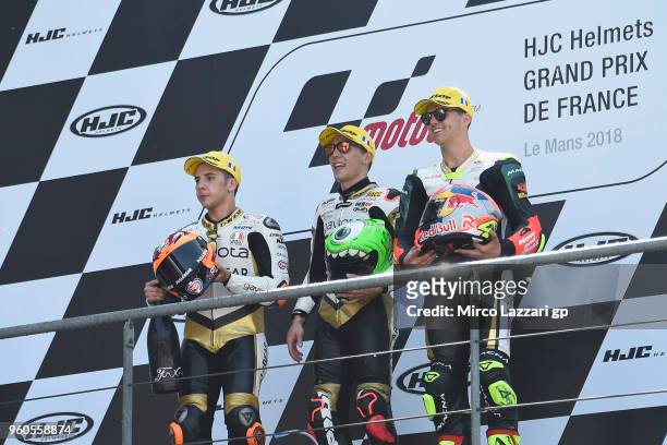 Andrea Migno of Italy and Angel Nieto Team Moto3, Albert Arenas of Spain and Angel Nieto Team Moto3 and Marcos Ramirez of Spain and Bester Capital...