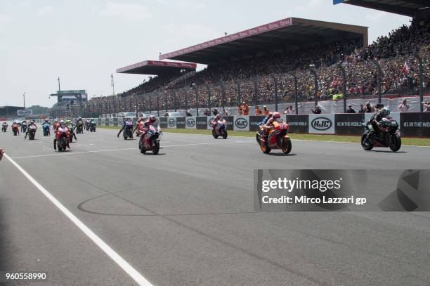 The MotoGP riders start from the grid during the MotoGP race during the MotoGp of France - Race on May 20, 2018 in Le Mans, France.