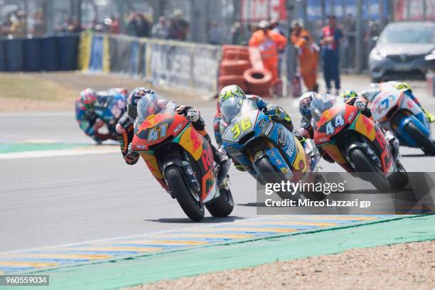 Brad Binder of South Africa and Red Bull KTM Ajo leads the field during the MotoGP race during the MotoGp of France - Race on May 20, 2018 in Le...