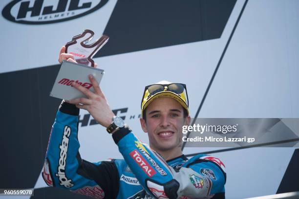 Alex Marquez of Spain and EG 0,0 Marc VDS celebrates the second place on the podium at the end of the Moto2 race during the MotoGp of France - Race...