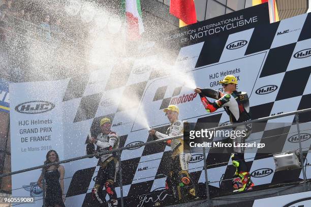 Andrea Migno of Italy and Angel Nieto Team Moto3, Albert Arenas of Spain and Angel Nieto Team Moto3 and Marcos Ramirez of Spain and Bester Capital...