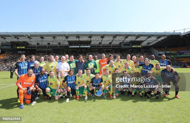 Inter Forever and Norwich City FC Legends teams line up before Norwich Legends v Inter Forever at Carrow Road on May 20, 2018 in Norwich, England.