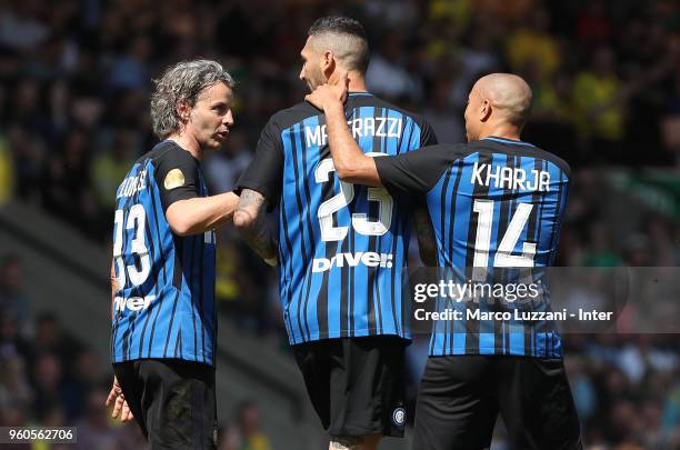 Marco Materazzi of Inter Forever celebrates with his team-mates after scoring the opening goal during Norwich Legends v Inter Forever at Carrow Road...