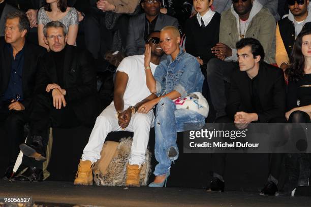 Mario Testino, Lambert Wilson, Kanye West, Amber Rose and Raphael Enthoven at the Dior Homme fashion show during Paris Menswear Fashion Week...
