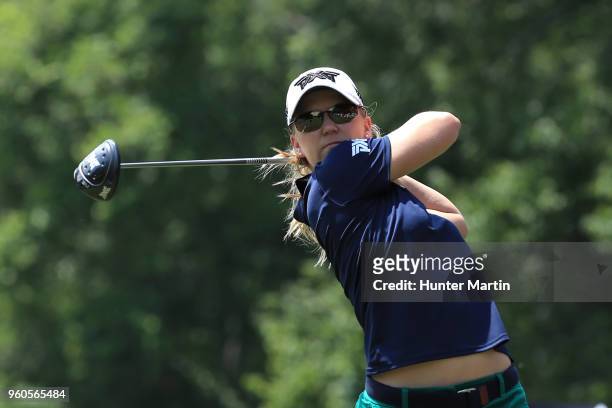 Austin Ernst hits her tee shot on the fourth hole during the third and final round of the Kingsmill Championship presented by Geico on the River...