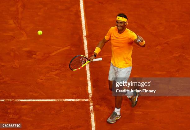 Rafael Nadal of Spain celebrates defeating Alexander Zverev of Germany in the final during day eight of the Internazionali BNL d'Italia 2018 tennis...