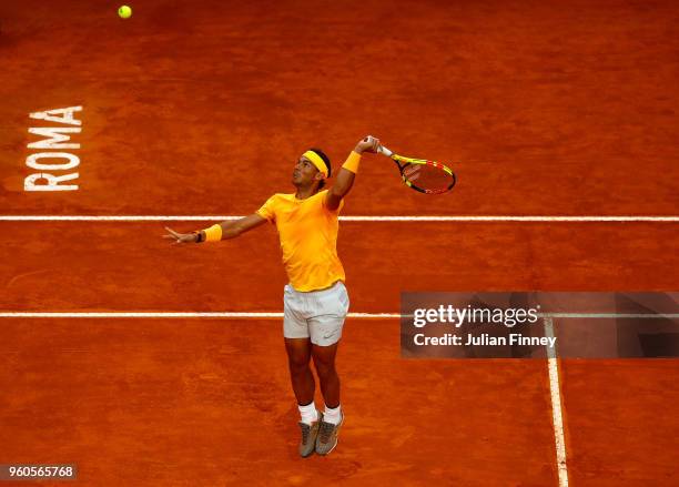 Rafael Nadal of Spain in action against Alexander Zverev of Germany in the final during day eight of the Internazionali BNL d'Italia 2018 tennis at...