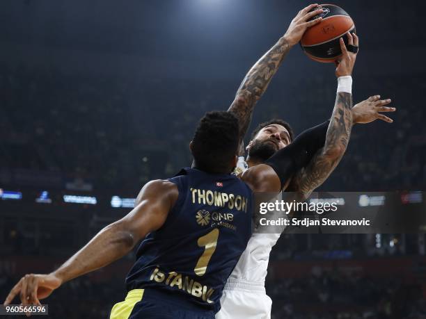 Jeffery Taylor of Real Madrid in action against Jason Thompson of Fenerbahce during the Turkish Airlines Euroleague Final Four Belgrade 2018 Final...