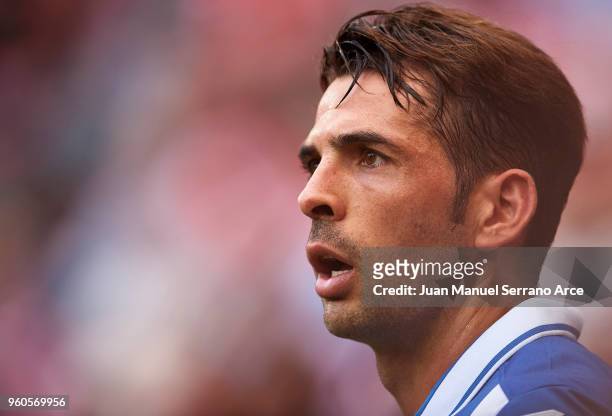 Victor Sanchez of RCD Espanyol reacts during the La Liga match between Athletic Club and RCD Espanyol at San Mames Stadium on May 20, 2018 in Bilbao,...
