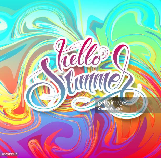 colorful abstract modern background with lettering "hello summer" for design of flyer, book, card, postcard - hello summer stock illustrations