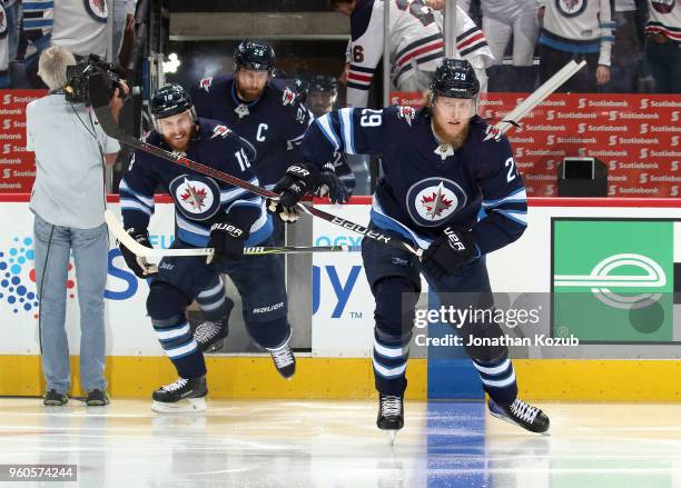 Patrik Laine of the Winnipeg Jets hits the ice prior to puck drop against the Vegas Golden Knights in Game Five of the Western Conference Final...