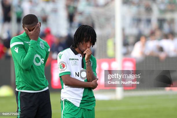Sporting's forward Gelson Martins from Portugal reacts after losing the Portugal Cup Final football match CD Aves vs Sporting CP at the Jamor stadium...