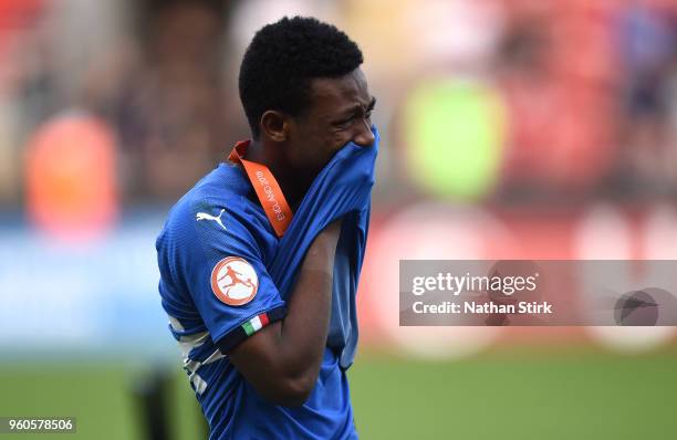 Jean Freddi Greco of Italy looks dejected after the UEFA European Under-17 Championship Final between Italy and the Netherlands at New York Stadium...