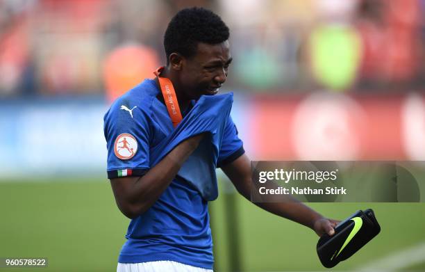 Jean Freddi Greco of Italy looks dejected after the UEFA European Under-17 Championship Final between Italy and the Netherlands at New York Stadium...