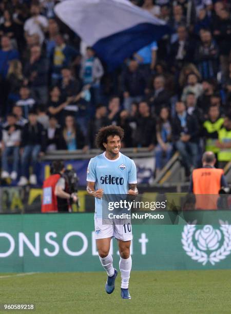 Felipe Anderson celebrates after scoring goal 2-1 during the Italian Serie A football match between S.S. Lazio and F.C. Inter at the Olympic Stadium...