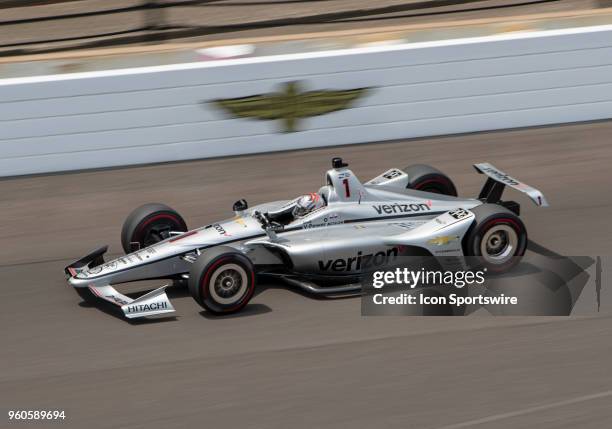 Josef Newgarden, driver of the Verizon Team Penske Chevrolet, on the track for the practice session during Pole Day for the Indianapolis 500, on May...