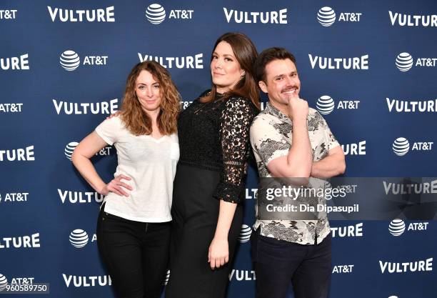 Erin Gibson, Michelle Collins, and Bryan Safi attend Day Two of the Vulture Festival Presented By AT&T at Milk Studios on May 20, 2018 in New York...