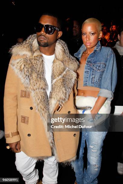 Kanye West and Amber Rose at the Dior Homme fashion show during Paris Menswear Fashion Week Autumn/Winter 2010 at Palais Omnisports de Bercy on...