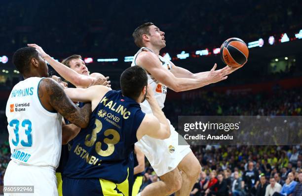 Nikola Kalinic of Fenerbahce in action against Fabian Causeur of Real Madrid during the Turkish Airlines EuroLeague Championship Game between...