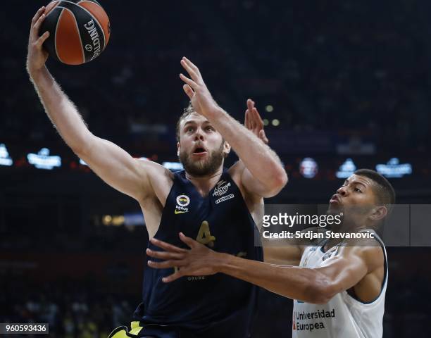 Nicolo Melli of Fenerbahce in action against Walter Tavares of Real Madrid during the Turkish Airlines Euroleague Final Four Belgrade 2018 Final...