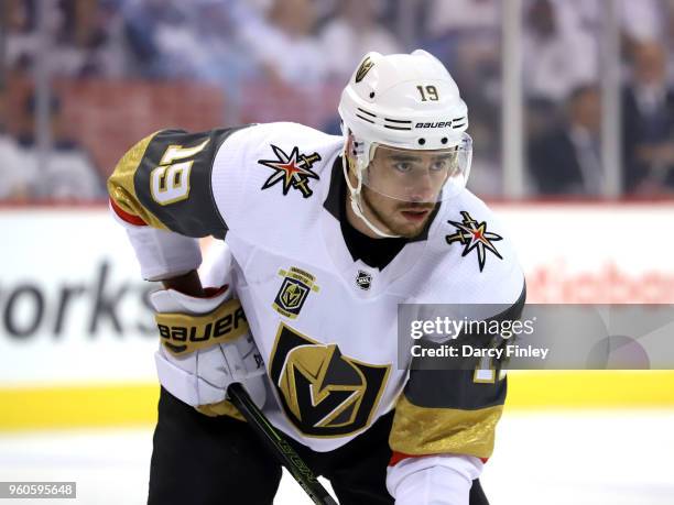 Reilly Smith of the Vegas Golden Knights looks on during a first period face-off against the Winnipeg Jets in Game Five of the Western Conference...