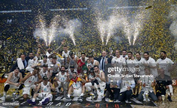 Players of Fenerbahce celebrate their victory as they received the cup in Turkish Airlines Euroleague Final Four championship after the final match...