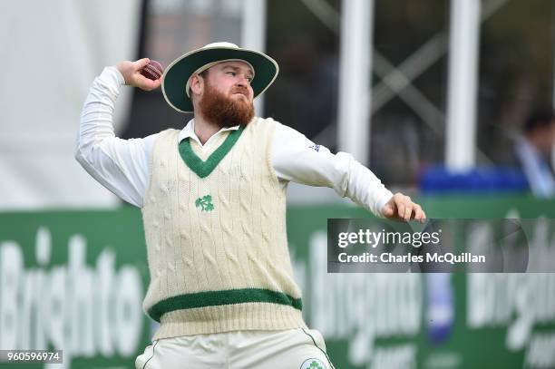 Paul Stirling of Ireland during the fifth day of the international test cricket match between Ireland and Pakistan on May 15, 2018 in Malahide,...