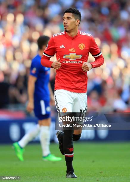 Chris Smalling of Manchester United during The Emirates FA Cup Final between Chelsea and Manchester United at Wembley Stadium on May 19, 2018 in...