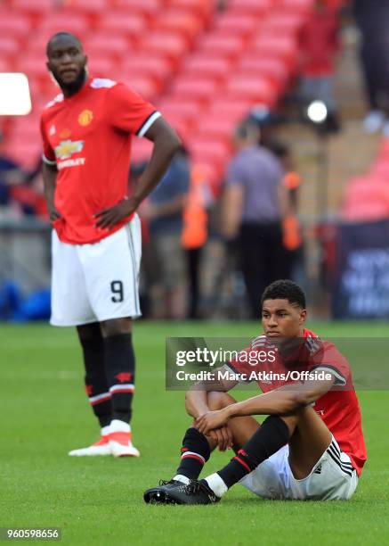 Dejected Romelu Lukaku and Marcus Rashford of Manchester United during The Emirates FA Cup Final between Chelsea and Manchester United at Wembley...